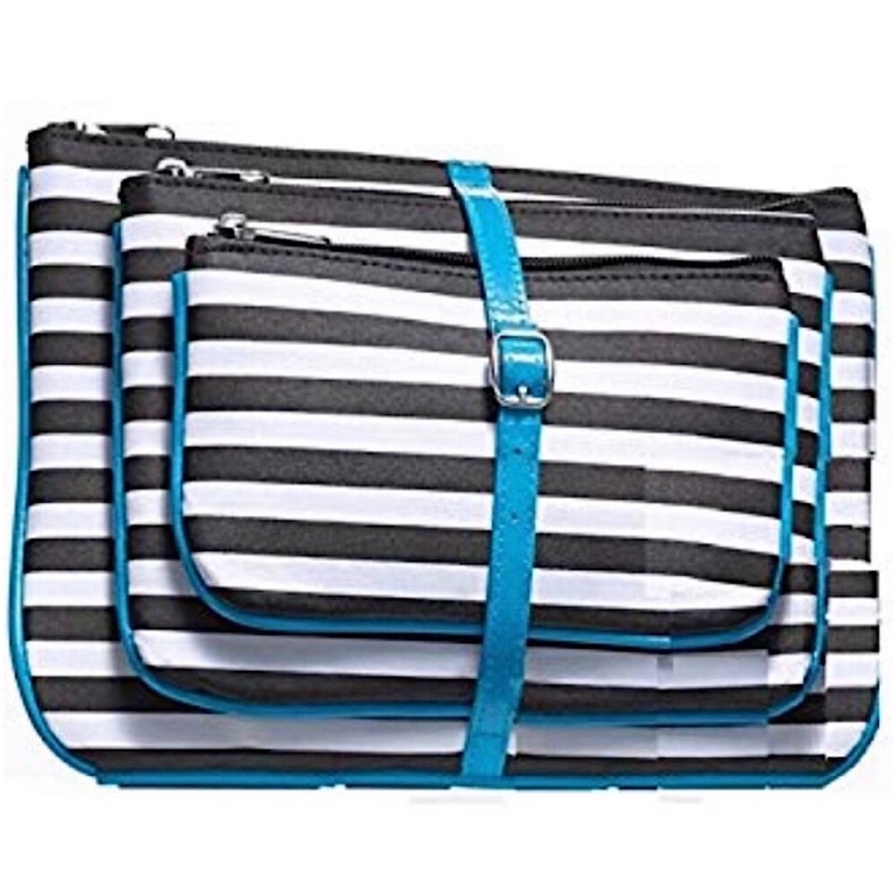 Nordstrom Black and White Stripe Cosmetics Bags with Zipper Top - Set of 3